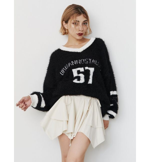 EVRIS「シャギーユニフォームミニニットワンピース」|ワンピース|ブラック