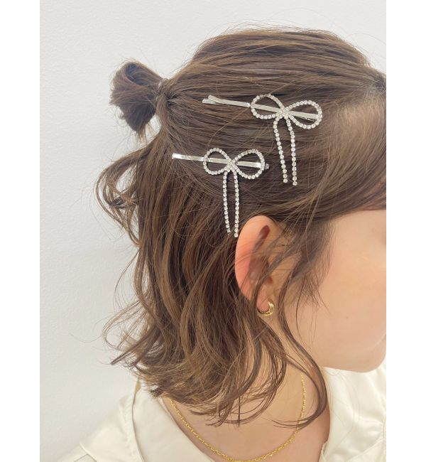 EVRIS「RHINESTONE RIBBON ヘアピン」|その他|シルバー