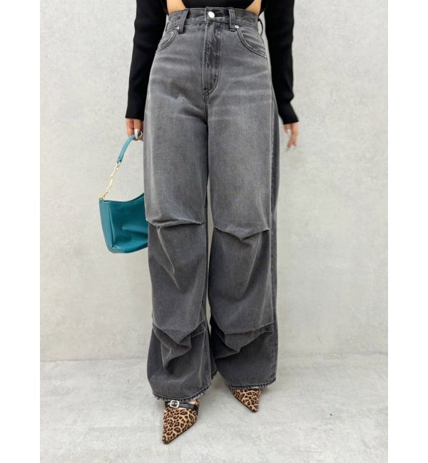 EVRIS「ニータックワイドデニムパンツ」|デニム|ブラック