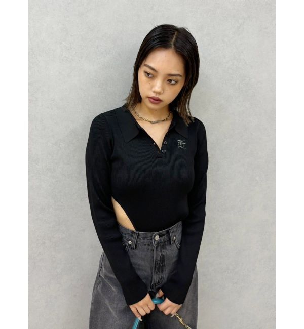 EVRIS「ロゴリブニットボディースーツ」|ニット・セーター|ブラック