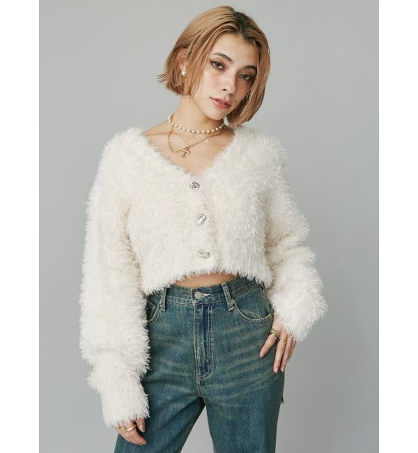 EVRIS「ミックスファンシーヤーンショートカーディガン」|カーディガン|アイボリー