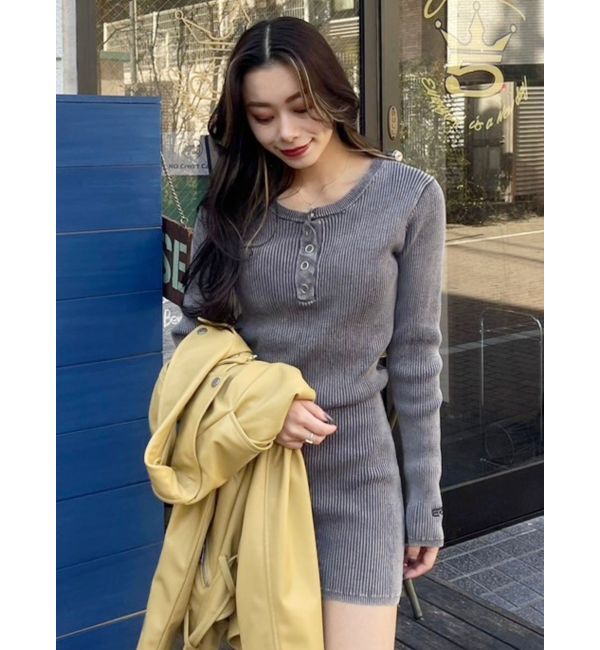 EVRIS「ブリーチヘンリーネックリブタイトワンピース」|ワンピース|ブラック