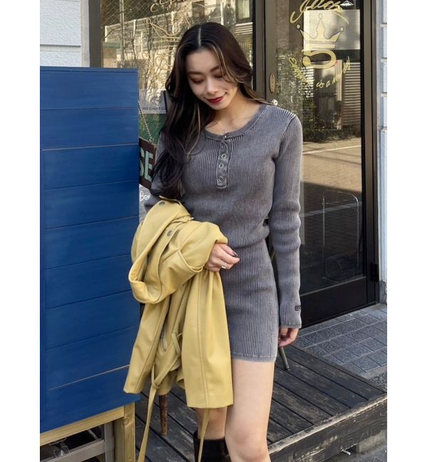 EVRIS「ブリーチヘンリーネックリブタイトワンピース」|ワンピース|