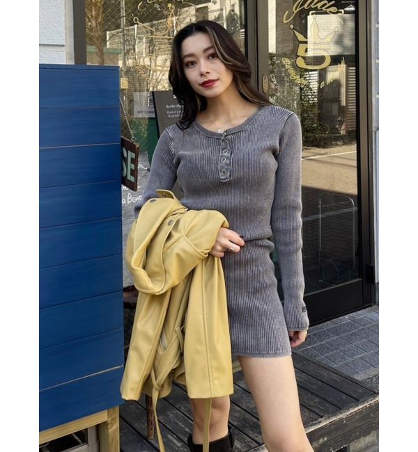 EVRIS「ブリーチヘンリーネックリブタイトワンピース」|ワンピース|