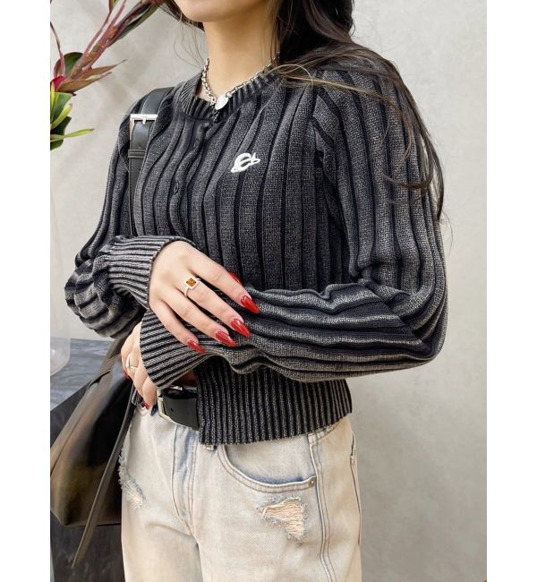 EVRIS「ワンポイントリブブリーチニットカーディガン」|カーディガン|