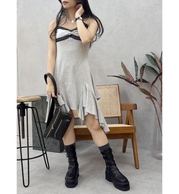 EVRIS「レースドッキングアシンメトリーミニワンピース」|ワンピース|