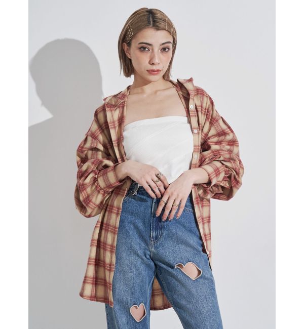 EVRIS「フーディーチェックオーバーサイズシャツ【セットアップ着用可能】」|シャツ・ブラウス|