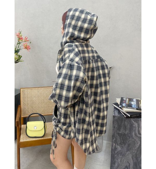 EVRIS「フーディーチェックオーバーサイズシャツ【セットアップ着用可能】」|シャツ・ブラウス|