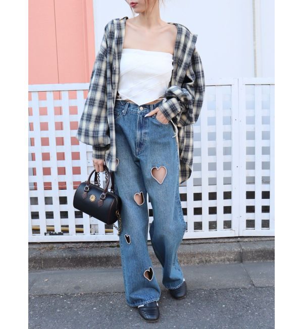 EVRIS「フーディーチェックオーバーサイズシャツ【セットアップ着用可能】」|シャツ・ブラウス|