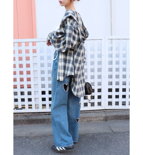 EVRIS「フーディーチェックオーバーサイズシャツ【セットアップ着用可能】」|シャツ・ブラウス|