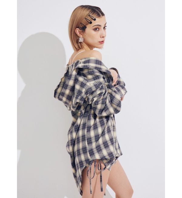 EVRIS「フーディーチェックオーバーサイズシャツ【セットアップ着用可能】」|シャツ・ブラウス|