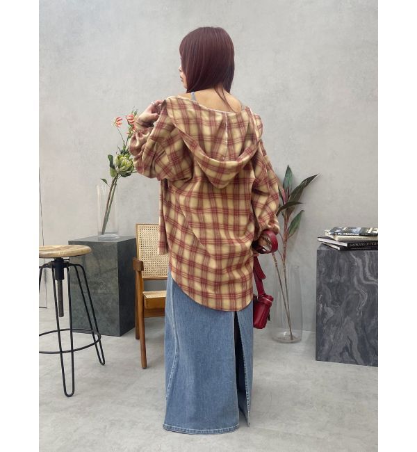 EVRIS「フーディーチェックオーバーサイズシャツ【セットアップ着用可能】」|シャツ・ブラウス|