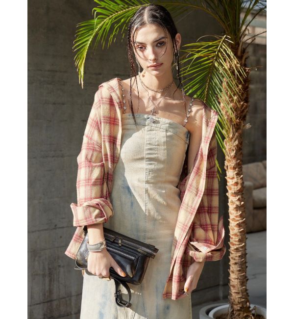 EVRIS「フーディーチェックオーバーサイズシャツ【セットアップ着用可能】」|シャツ・ブラウス|