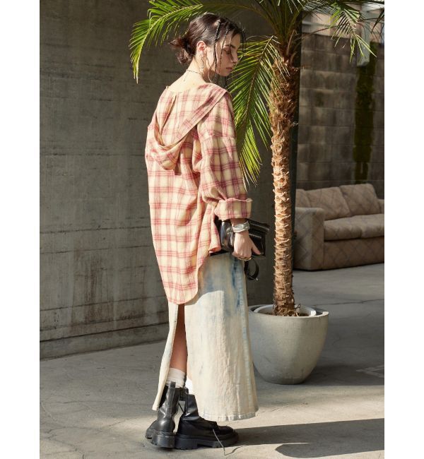 EVRIS「フーディーチェックオーバーサイズシャツ【セットアップ着用可能】」|シャツ・ブラウス|