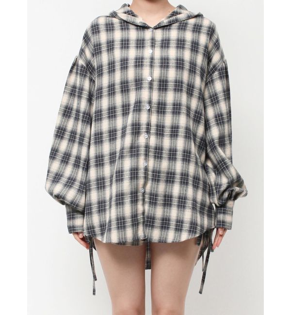 EVRIS「フーディーチェックオーバーサイズシャツ【セットアップ着用可能】」|シャツ・ブラウス|