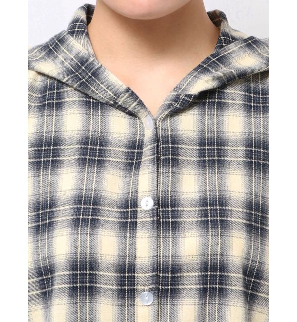 EVRIS「フーディーチェックオーバーサイズシャツ【セットアップ着用可能】」|シャツ・ブラウス|