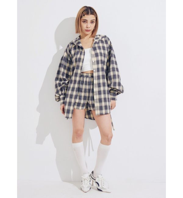 EVRIS「フーディーチェックオーバーサイズシャツ【セットアップ着用可能】」|シャツ・ブラウス|