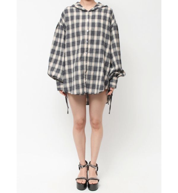 EVRIS「フーディーチェックオーバーサイズシャツ【セットアップ着用可能】」|シャツ・ブラウス|