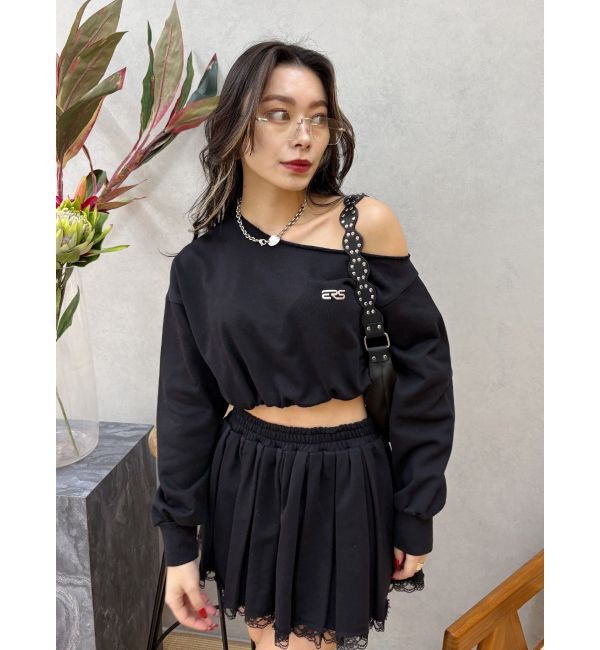 EVRIS「ワンショルダースウェットトップス【セットアップ着用可能】」|スウェット・ジャージ|ブラック