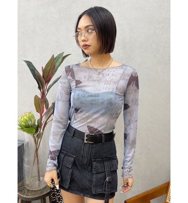 EVRIS「バタフライシアートップス」|Tシャツ・カットソー|ブルー