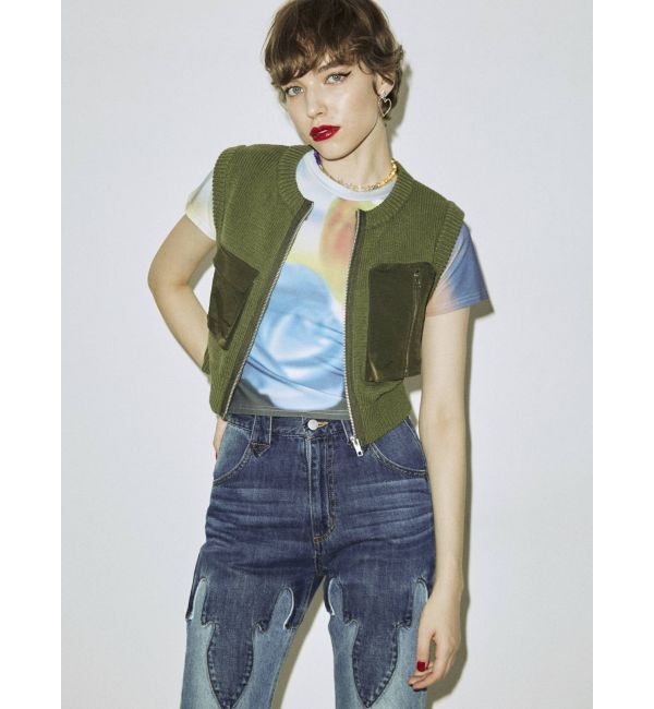 jouetie「ミリタリーニットベスト」|カーディガン|カーキ