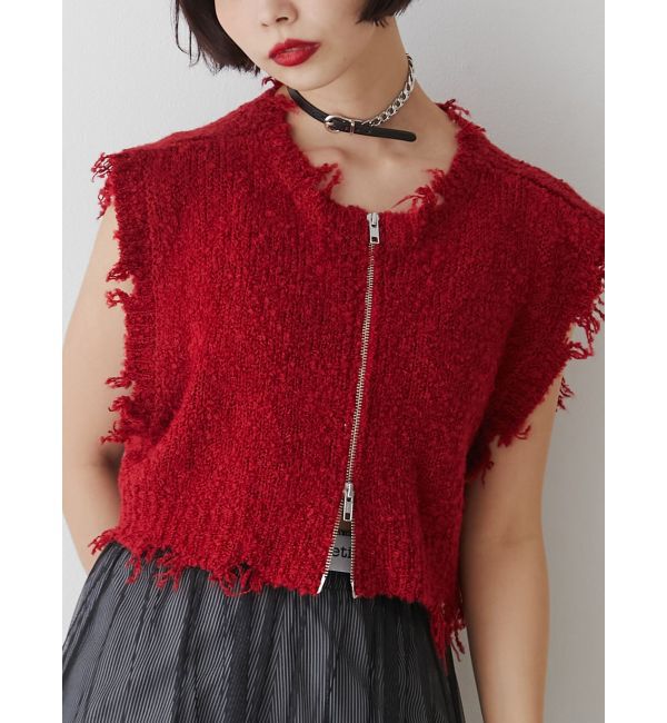 jouetie「ダメージヘム2WAYZIPベスト」|ニット・セーター|