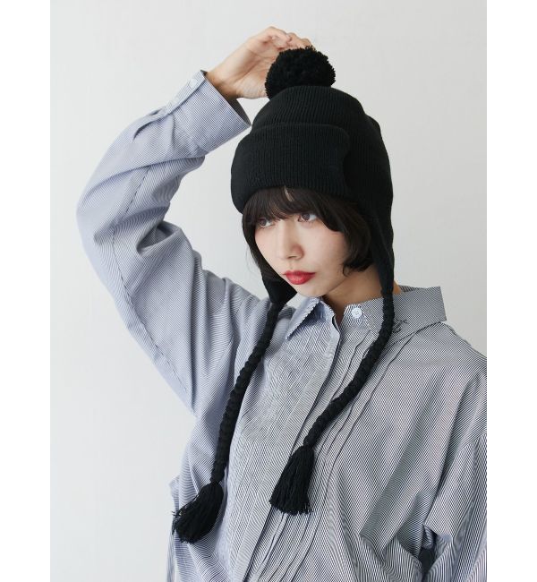 jouetie「フリンジニットキャップ」|ニット帽|ブラック