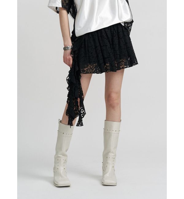 jouetie「アシメドレープフリルレースミニスカート」|スカート|ブラック