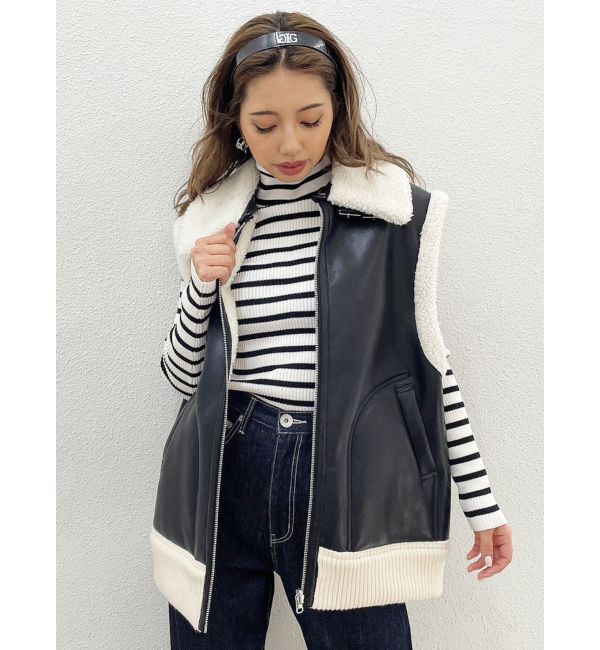 GYDA「フェイクムートンベスト」|ダウンベスト・ベスト|ブラック