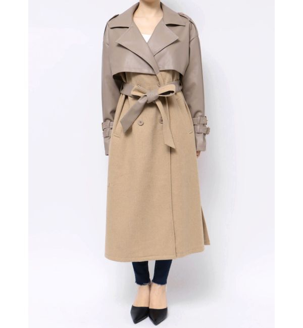 GYDA「フェイクレザーレイヤードトレンチコート」|トレンチコート|