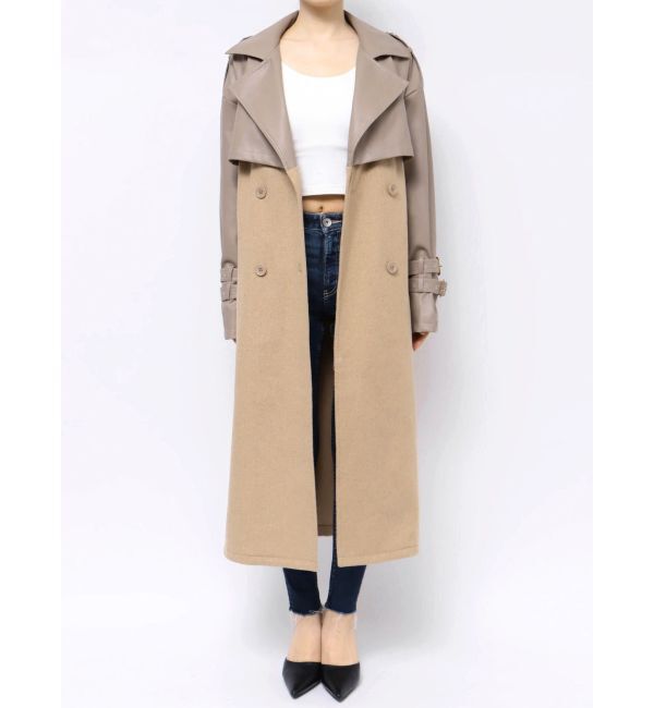 GYDA「フェイクレザーレイヤードトレンチコート」|トレンチコート|