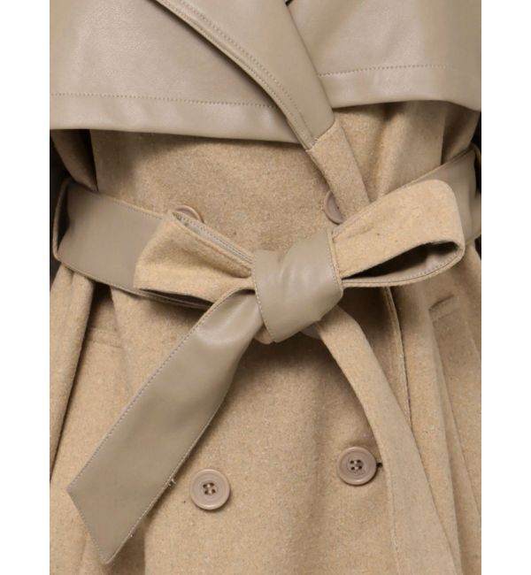 GYDA「フェイクレザーレイヤードトレンチコート」|トレンチコート|