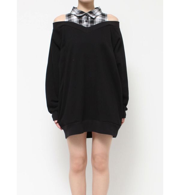 GYDA「CHECK シャツ ドッキング オフショル ワンピース」|ワンピース|