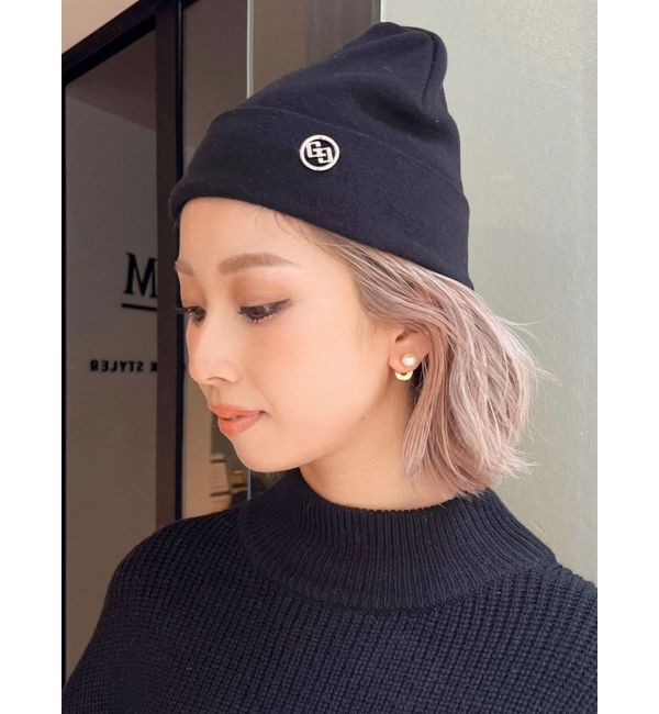 GYDA「GG CIRCLE ニット キャップ」|ニット帽|ブラック