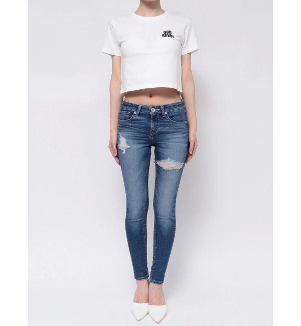 GYDA「ジャストウエスト side connected rippedスキニーデニムパンツ」|デニム|