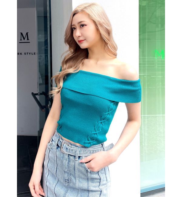 GYDA「サイドレースアップオフショルニットトップス」|ニット・セーター|