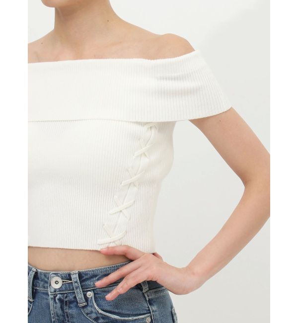 GYDA「サイドレースアップオフショルニットトップス」|ニット・セーター|
