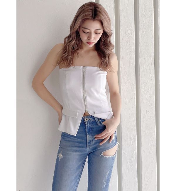 GYDA「【TINY】フロントZIPペプラムブラウス」|シャツ・ブラウス|