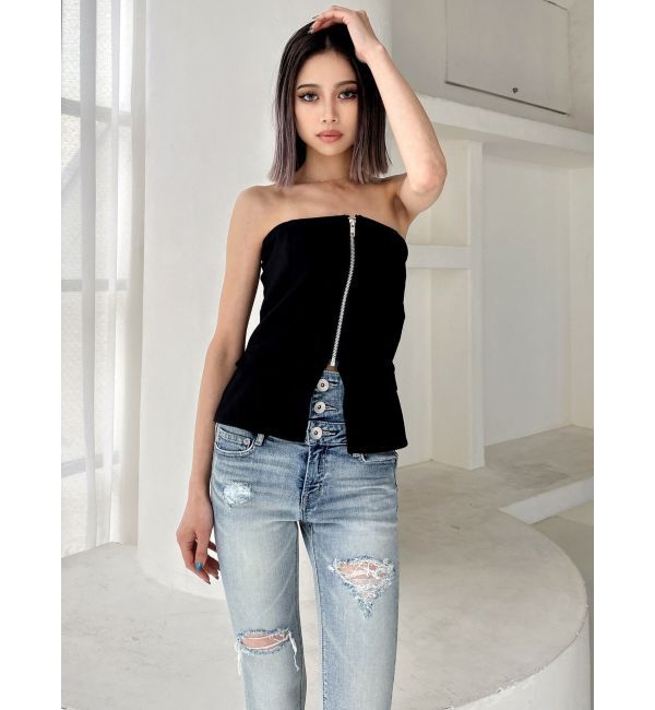 GYDA「【TINY】フロントZIPペプラムブラウス」|シャツ・ブラウス|