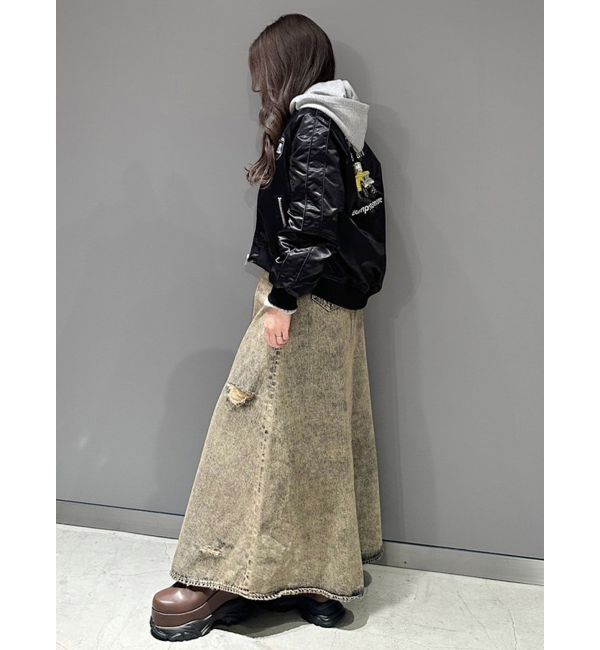 GYDA「【みちょぱコラボ】MCP SIDERIPPED OVERLAPケミカルデニムロングスカート」|スカート|