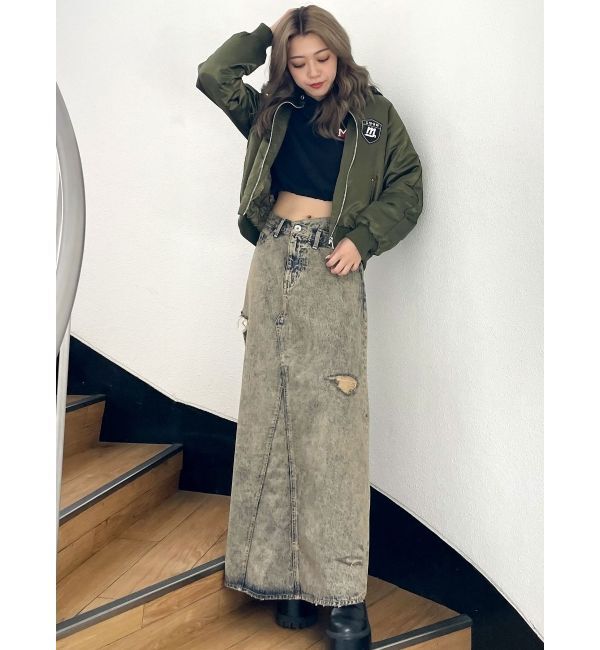 GYDA「【みちょぱコラボ】MCP SIDERIPPED OVERLAPケミカルデニムロングスカート」|スカート|