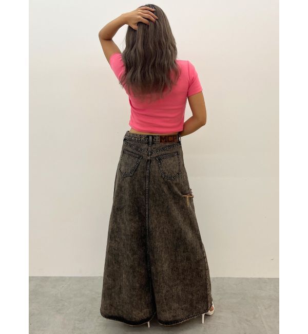 GYDA「【みちょぱコラボ】MCP SIDERIPPED OVERLAPケミカルデニムロングスカート」|スカート|