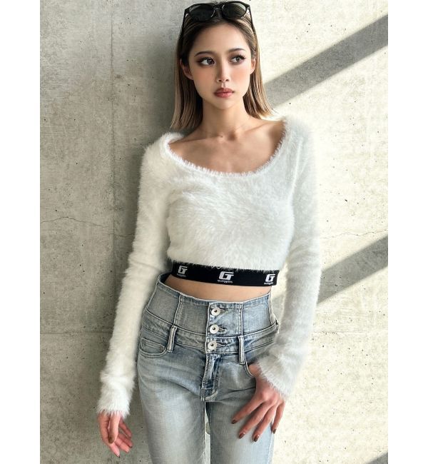 GYDA「G noobgydiesシャギーニットトップス」|ニット・セーター|オフホワイト