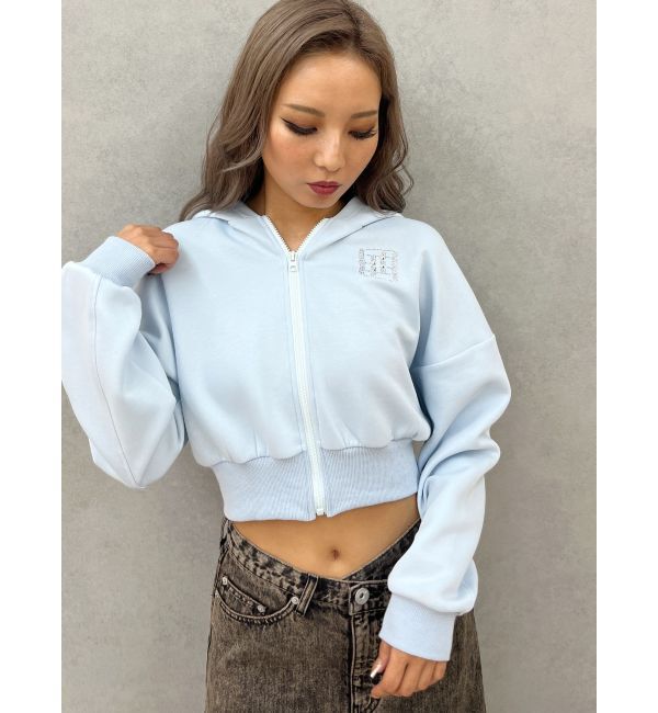 GYDA「GYGYラインストーンショートパーカー」|パーカー|スカイブルー
