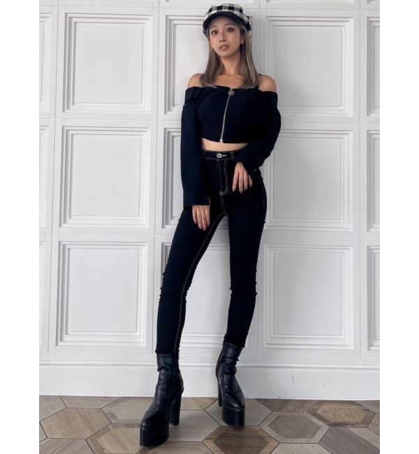 GYDA「ハイウエストワンウォッシュスキニーパンツ」|デニム|