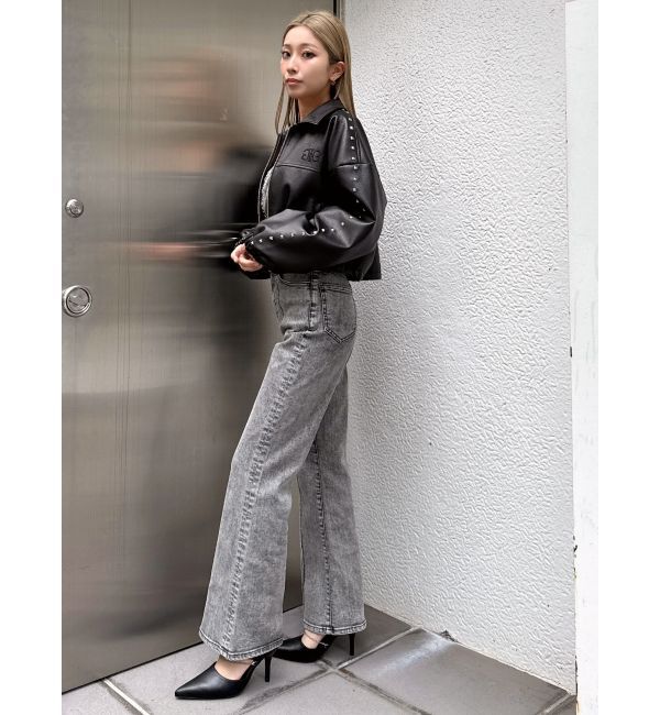 GYDA「ケミカルBACKリボンデニムロンパース」|オールインワン|