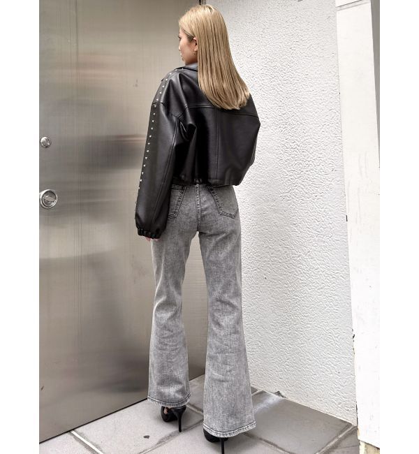 GYDA「ケミカルBACKリボンデニムロンパース」|オールインワン|