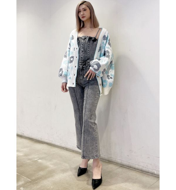 GYDA「ケミカルBACKリボンデニムロンパース」|オールインワン|