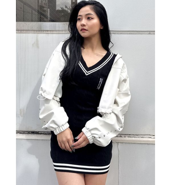 GYDA「Sleeve Studs フェイクレザージャケット」|ライダースジャケット|