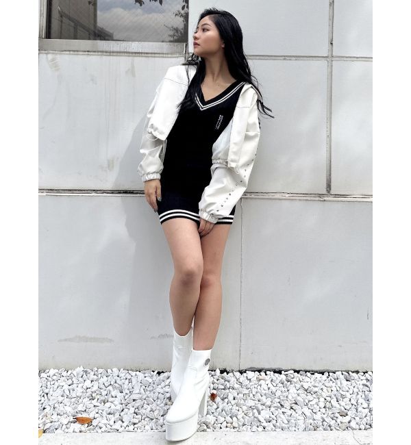 GYDA「Sleeve Studs フェイクレザージャケット」|ライダースジャケット|